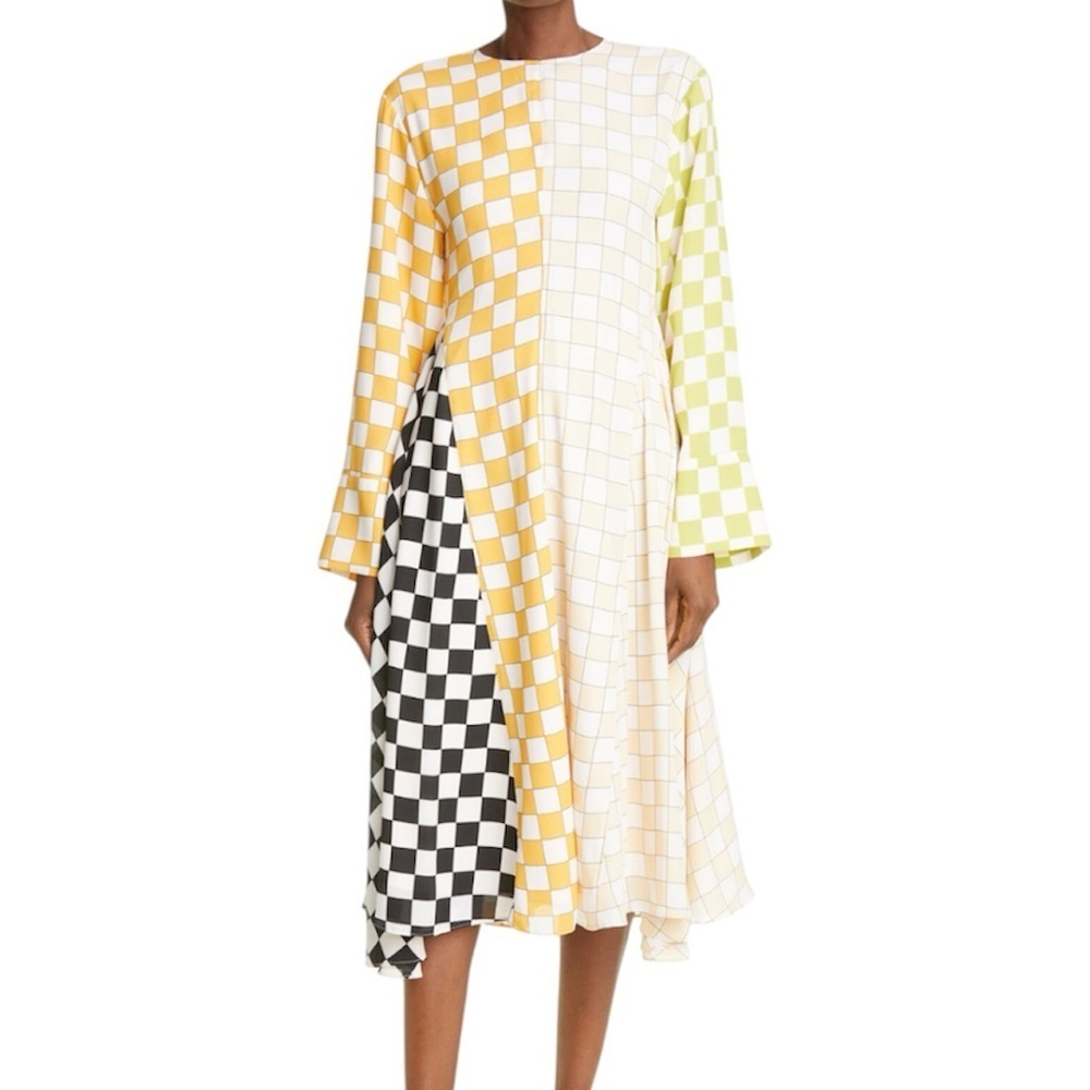 Stine Goya- Alisha Multicolored Check Longsleeve Midi Dress